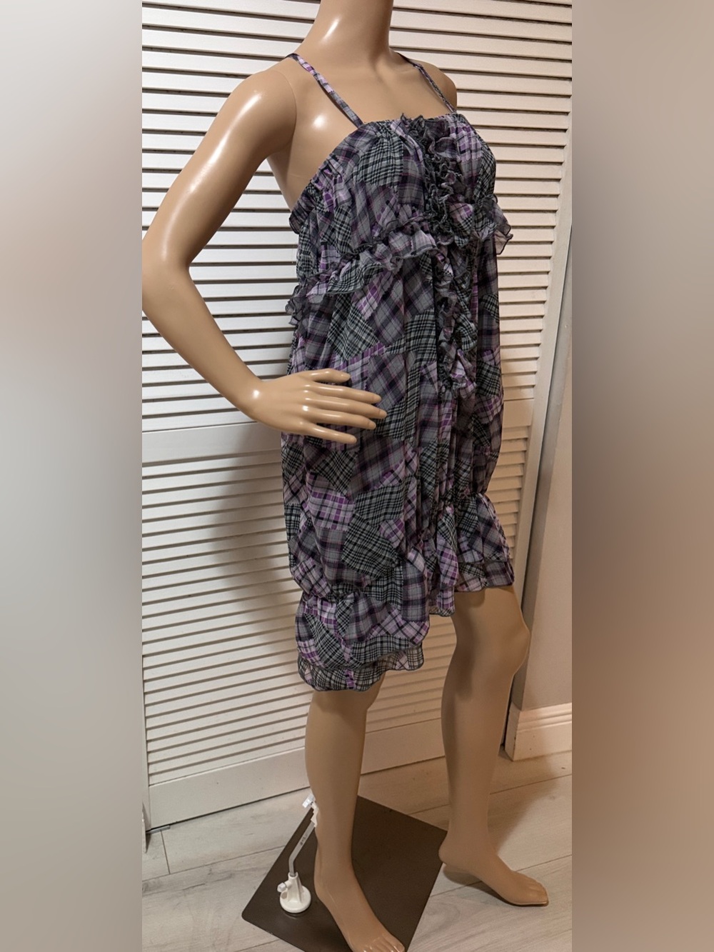 CeCio Collection Plaid Chiffon Ruffle Dress Size Large